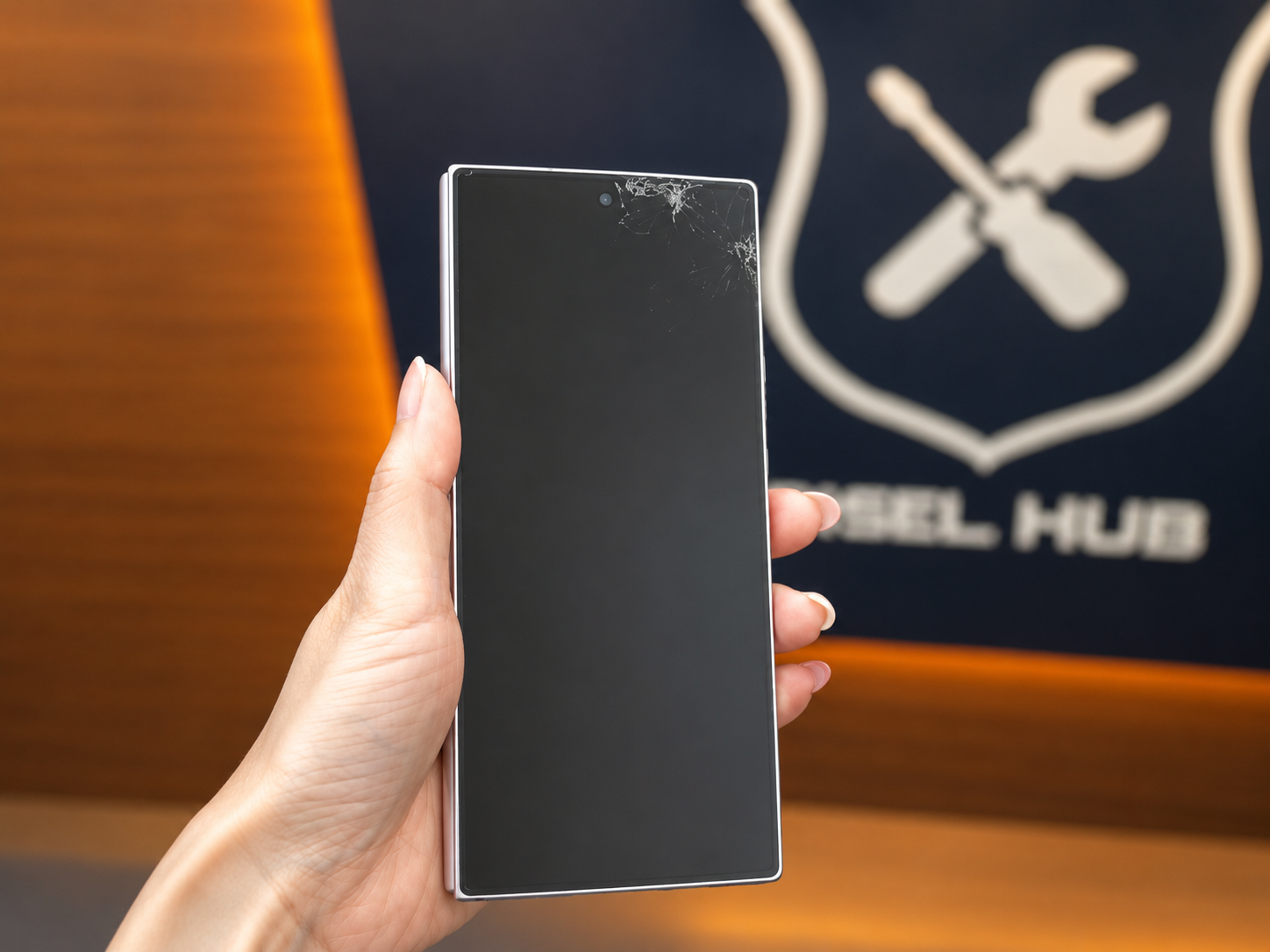 Kondisi layar HP retak sebelum proses ganti kaca LCD