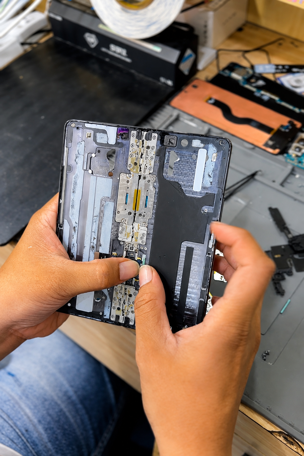 Proses perbaikan engsel dan flexible Samsung Z Fold